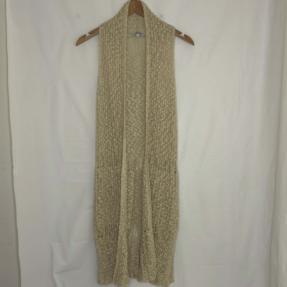 Vest sweater boho chic women’s size small crochet hippie cotton blend beige
